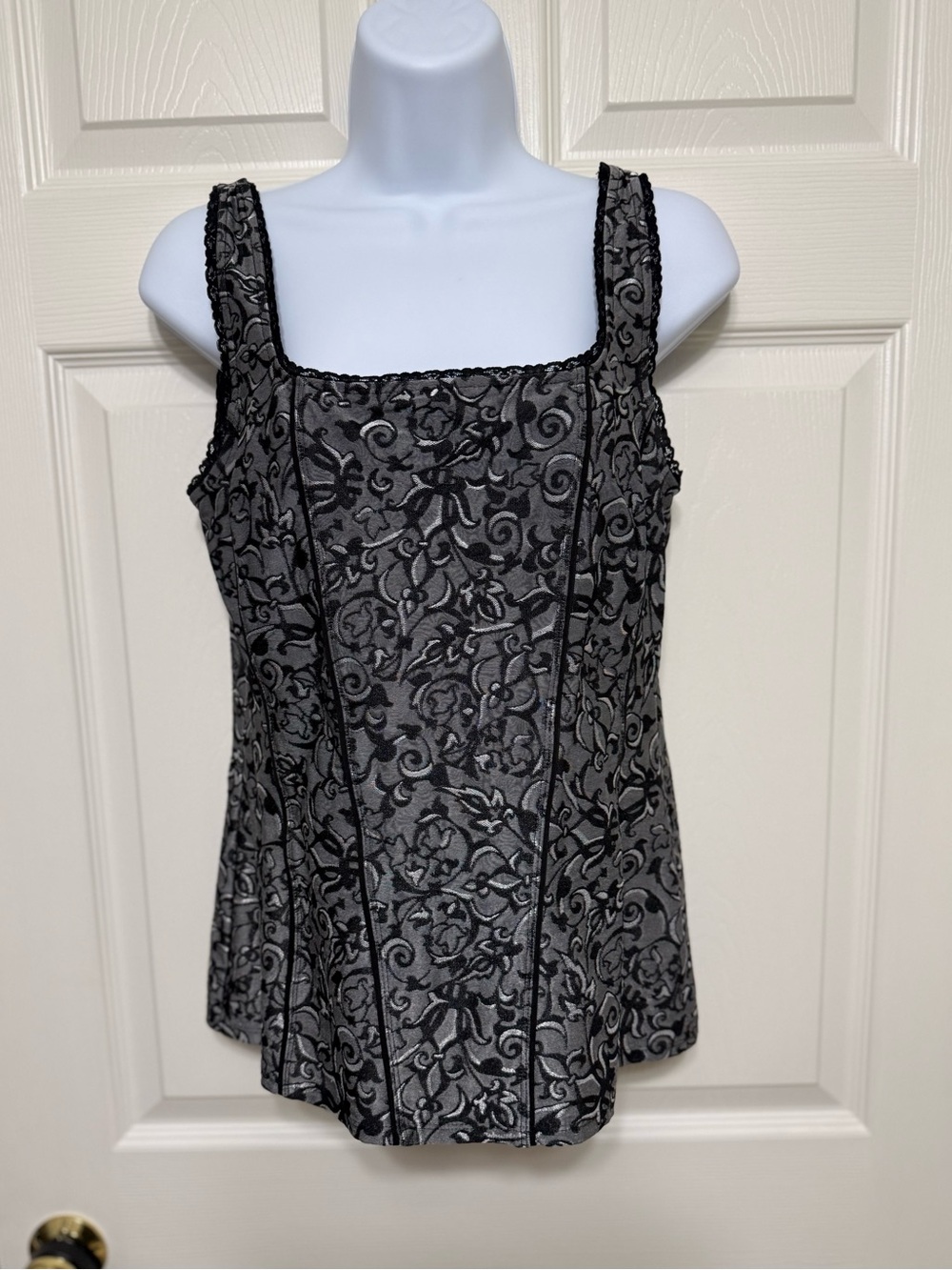 White House Black Market Gray n Black Floral Sleeveless Top